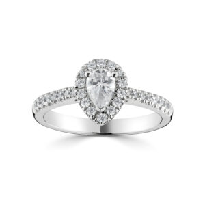 Pear cut halo cluster with Diamonds on the shoulders