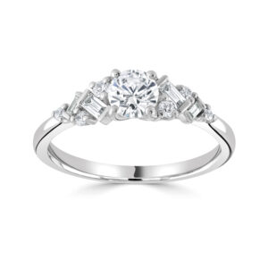 RBC and Baguette Diamond Custer Ring on a Court Band