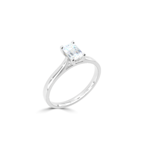 Four Claw Emerald Cut Solitaire on a Tapered Band