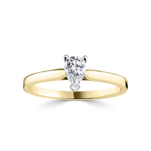 Three Claw Pear Cut Diamond Solitaire on a Court Band