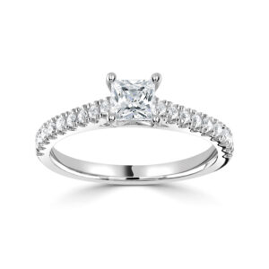 Four Claw Princess Cut Diamond with Micro Set Diamonds on the shoulders
