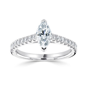 Marquise cut Diamonds in a V shape tension setting with Micro Set Diamonds on the shoulders
