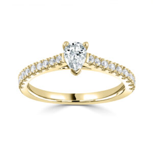 Three Claw Pear Cut Diamond with Micro Set Diamonds on the shoulders