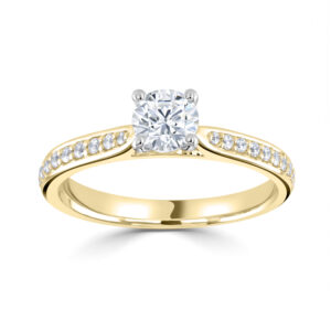 Four Claw RBC Diamond Solitaire with Tapering Chanel Set Diamond Shoulders