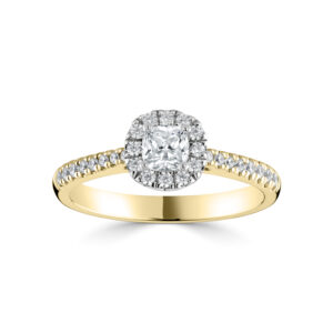 Cushion Cut Diamond Cluster Ring with Diamond shoulders